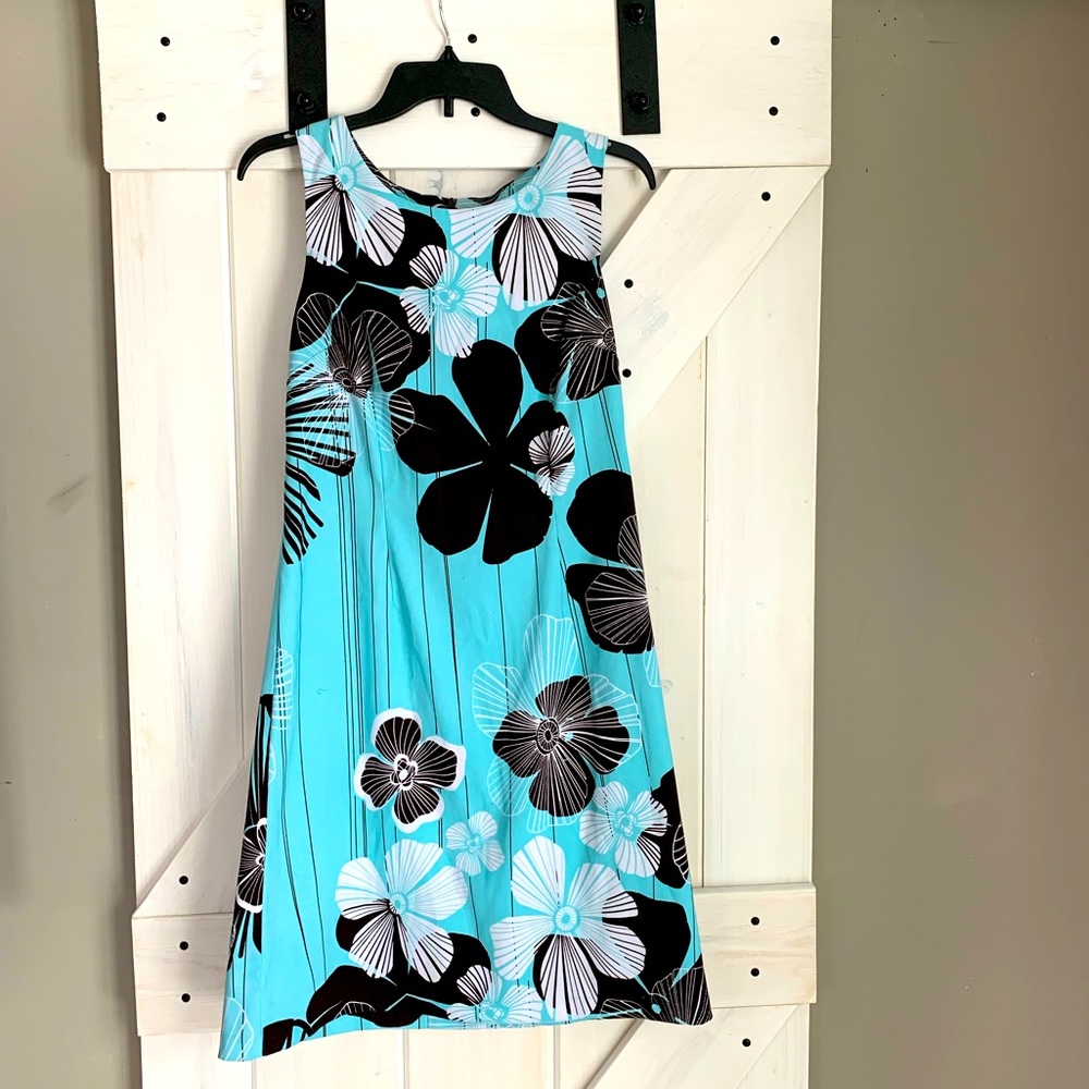 Women’s North Style Blue and Brown Floral Mini Dress Size 10 with Spandex